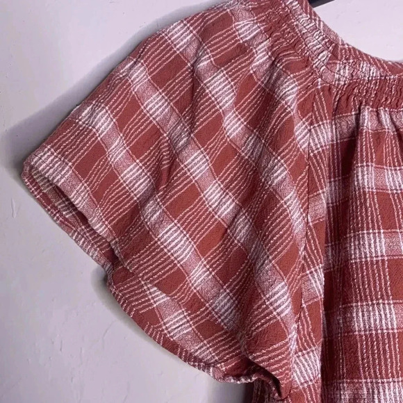Madewell Plaid Gauze Flutter-Sleeve Top Size Small - Picture 6 of 8